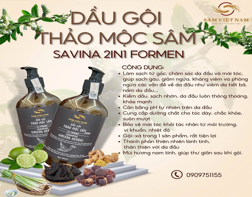 Dầu gội (nam) Thảo mộc sâm Savina 2 in 1
